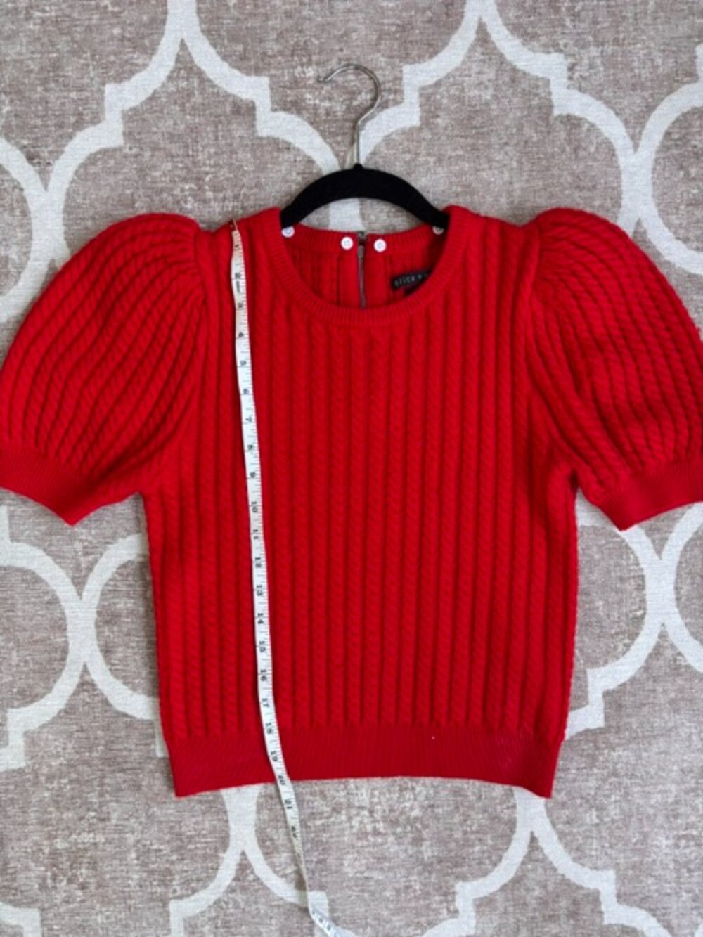 Alice + Olivia Chase Cable-Knit Puff-Sleeve Sweater - Size S - Picture 14 of 14